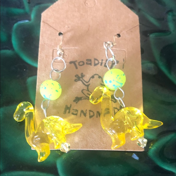 Yellow Dinosaur Earrings - Picture 2 of 2